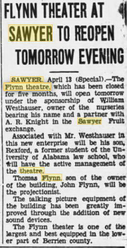 Flynn Theatre - 13 Apr 1935 New Management (newer photo)